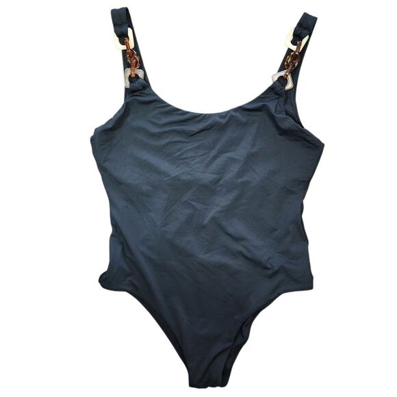 Seafolly Australia One Piece Swimsuit Black 16 Beach Vacation Resortwear Coastal - Picture 1 of 5